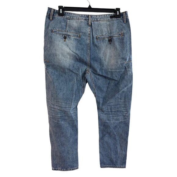 Man Oneteaspoon Mr Browns Distressed Jeans Size 34 Old Blue Wash Rigid Low Rise - Picture 2 of 9